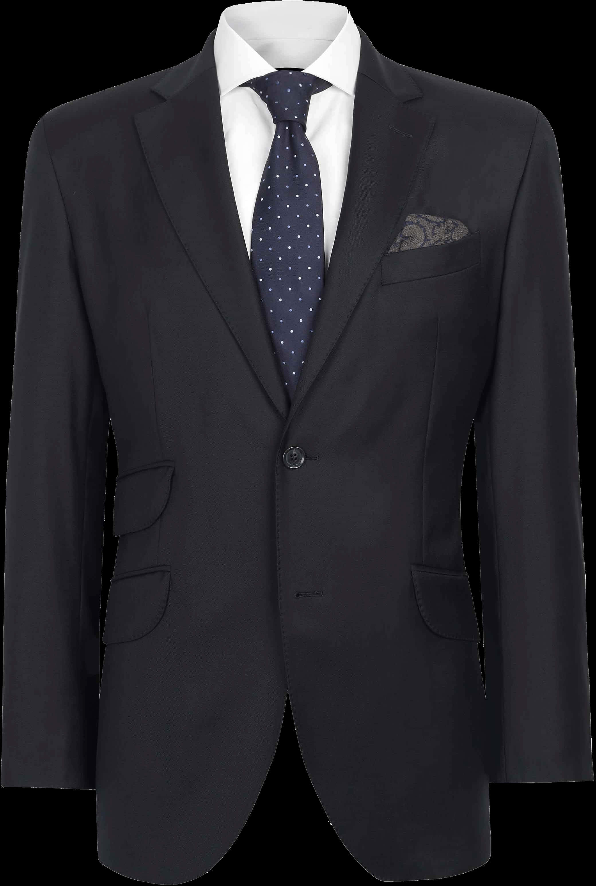 Classic Navy Suit Jacketwith White Shirtand Polka Dot Tie PNG image