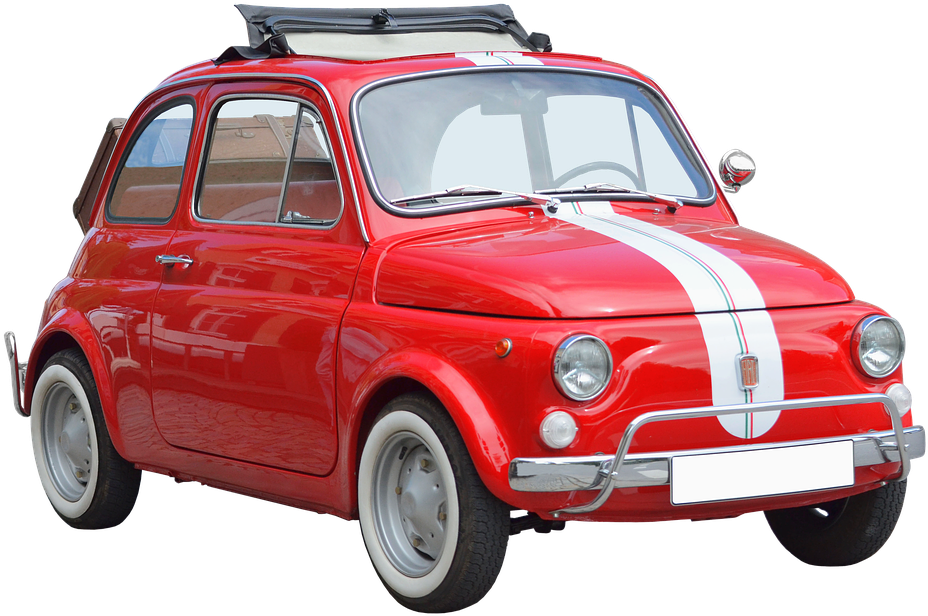 Classic Red Fiat500with White Stripes PNG image