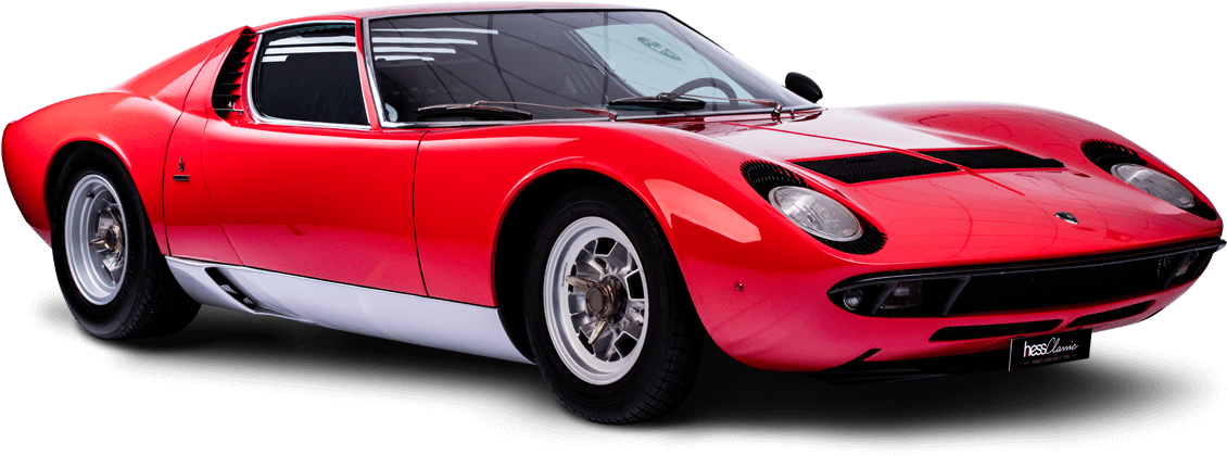 Classic Red Lamborghini Miura Side View PNG image