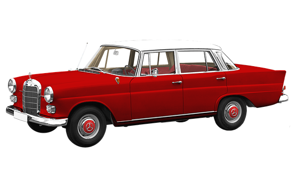 Classic Red Mercedes Benz Side View PNG image