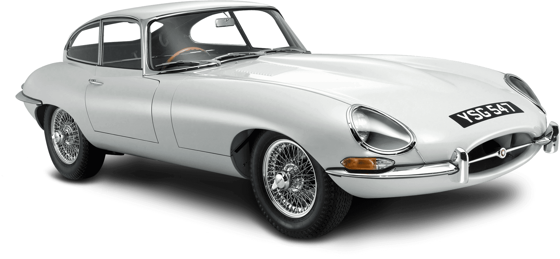 Classic Silver Jaguar E Type Coupe PNG image