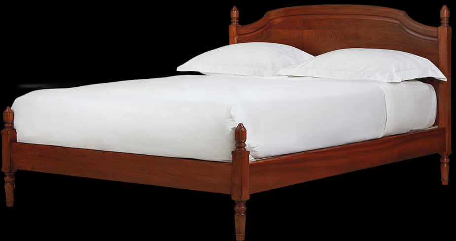Classic Wooden Bedwith White Linens PNG image