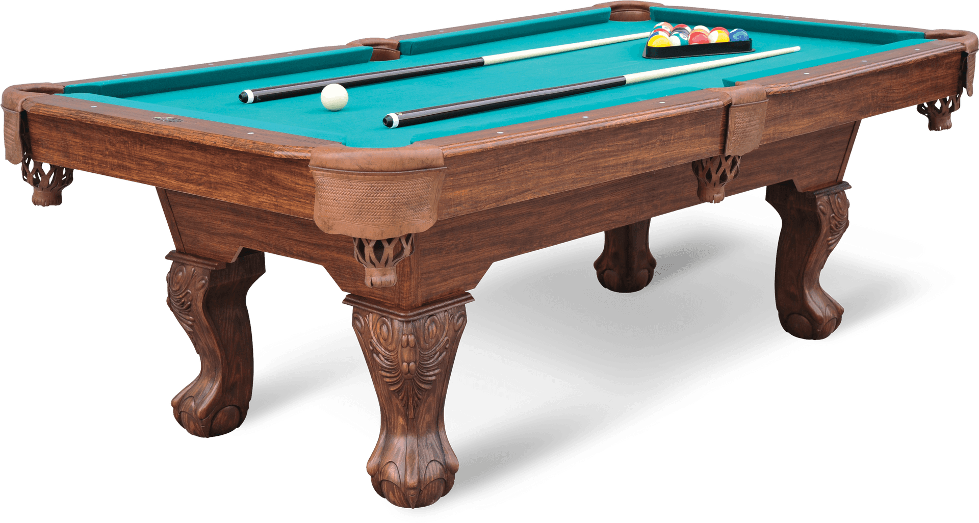 Classic Wooden Pool Table Setup PNG image