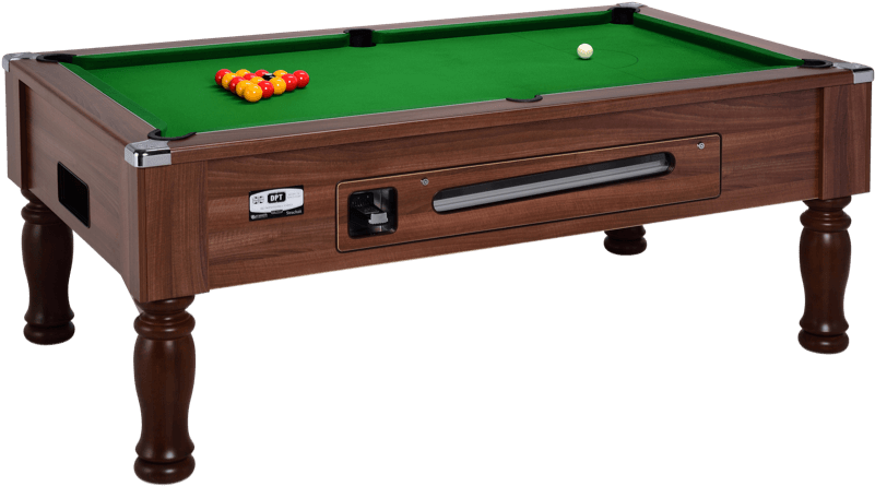 Classic Wooden Pool Table With Green Felt PNG image