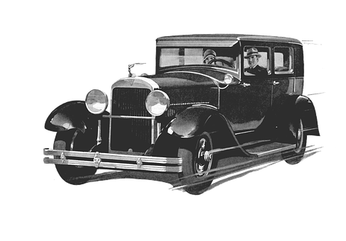 Classic1930s Automobile Blackand White PNG image