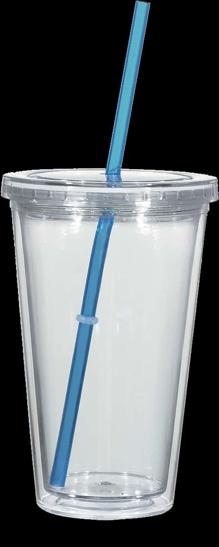 Clear Plastic Tumblerwith Blue Straw PNG image