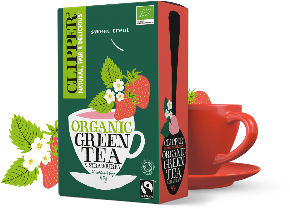 Clipper Organic Green Tea Strawberry Packaging PNG image