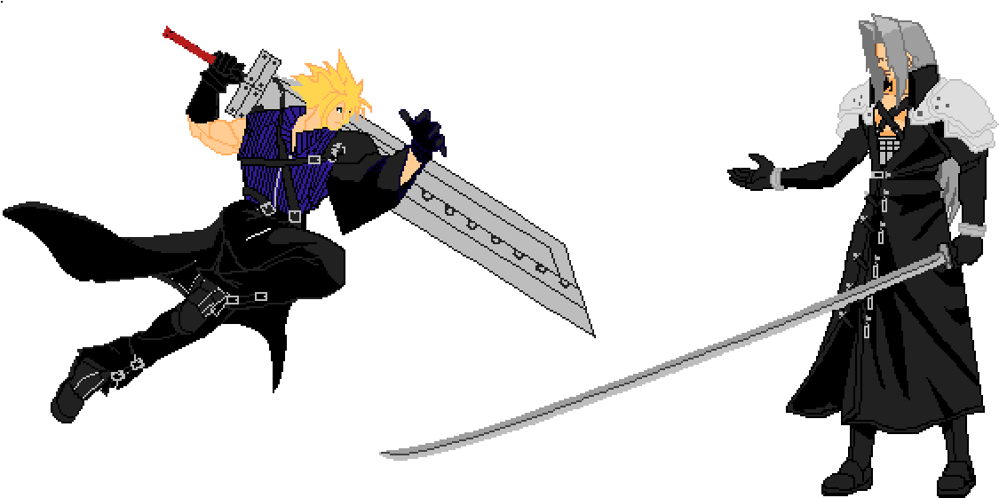 Cloudvs Sephiroth Pixel Art Duel PNG image