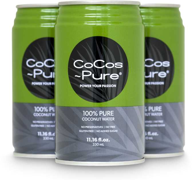 Co Cos Pure Coconut Water Cans PNG image