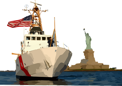 Coast Guard Ship Statue Of Liberty Night PNG image