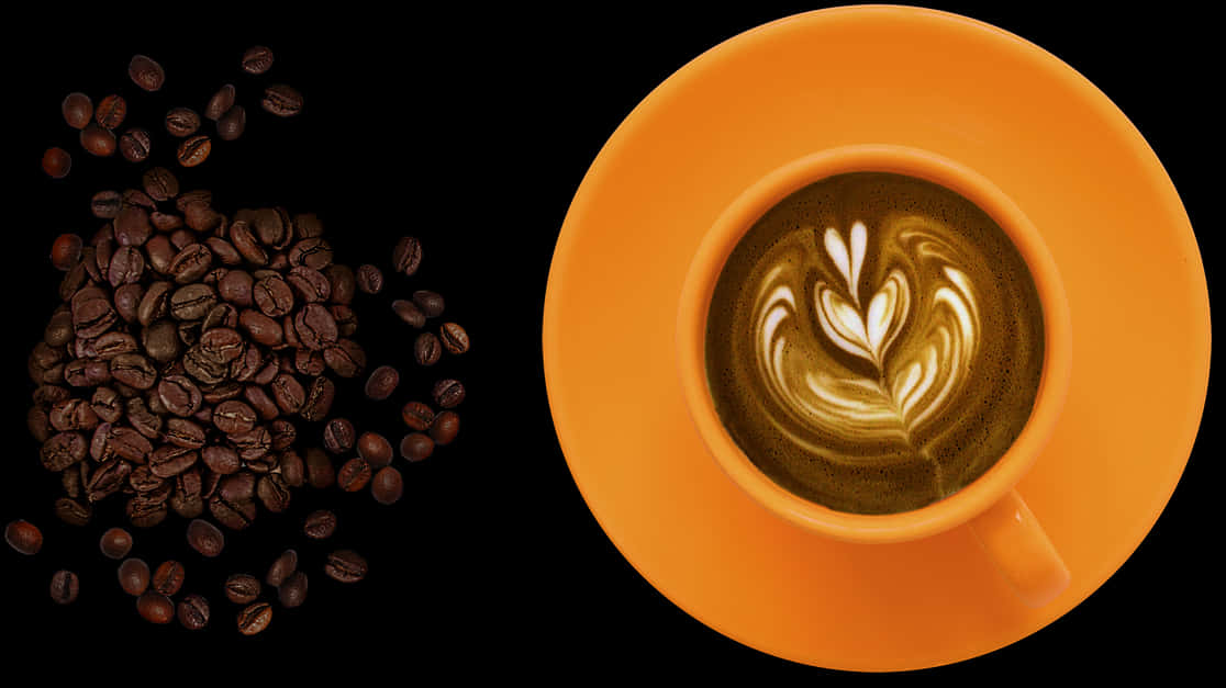 Coffee Artwith Beansand Cup PNG image