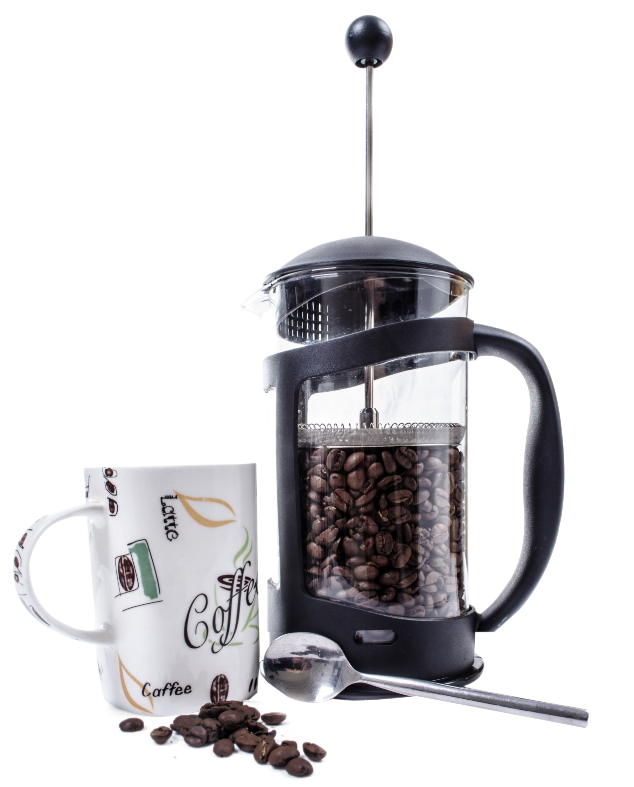 Coffee Pressand Mug Setup PNG image