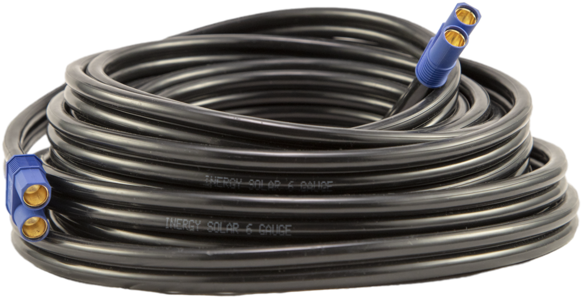 Coiled Black Electrical Cablewith Blue Connectors PNG image