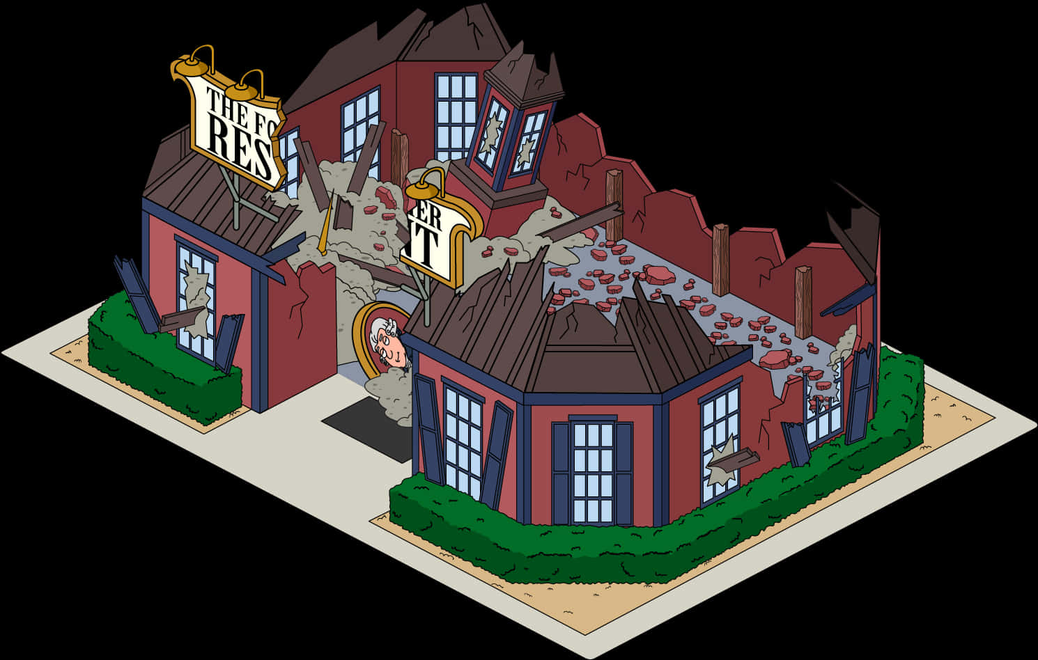 Collapsed_ Animated_ Building_ Illustration PNG image