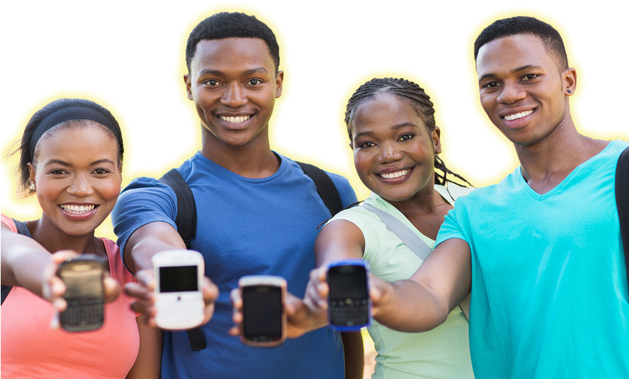 College_ Students_ Showing_ Phones PNG image