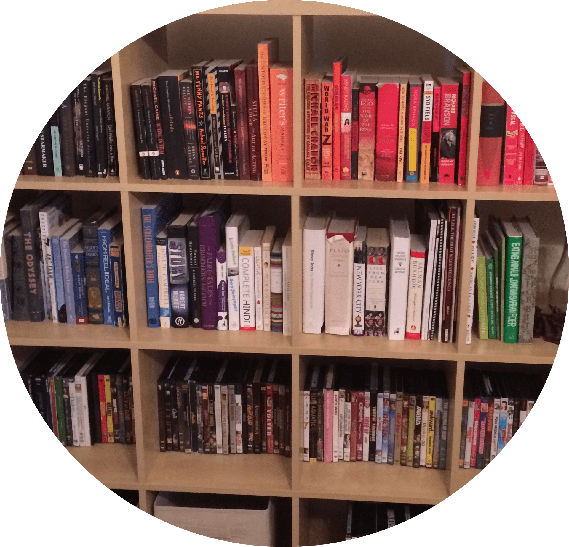 Color Coded Bookshelf Organization PNG image