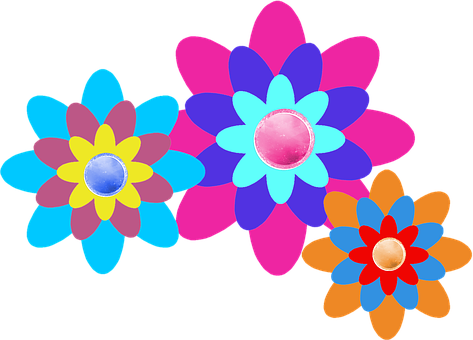 Colorful Abstract Flowers Black Background PNG image