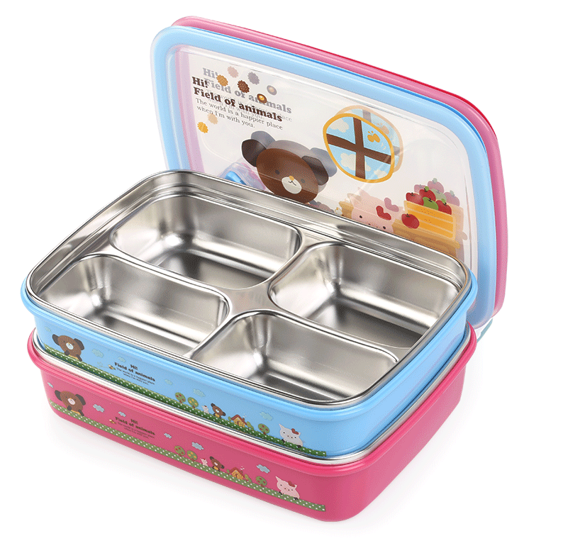 Colorful Animal Themed Tiffin Box PNG image