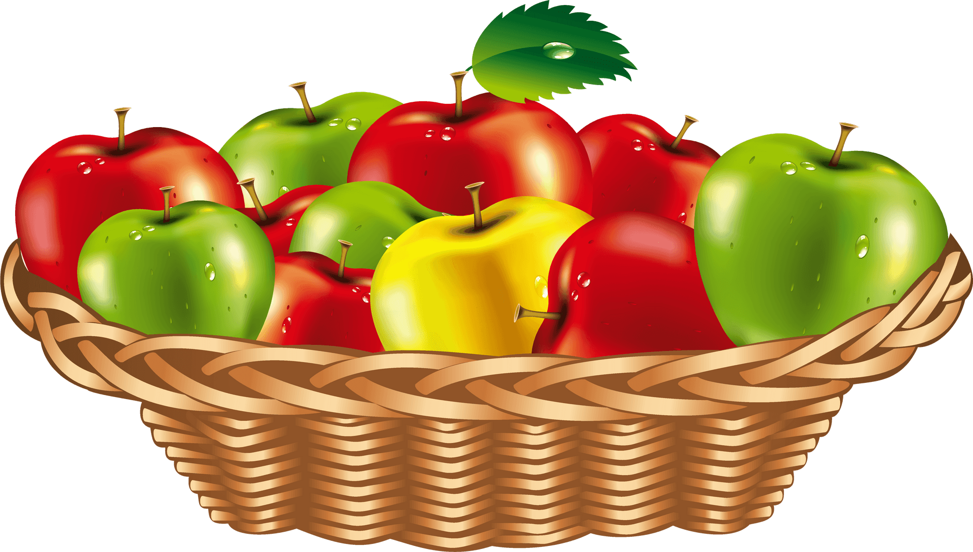 Colorful Applesin Wicker Basket PNG image