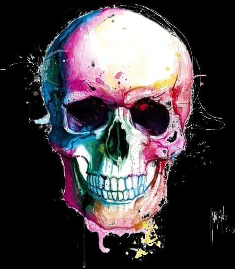 Colorful Artistic Skull Illustration PNG image