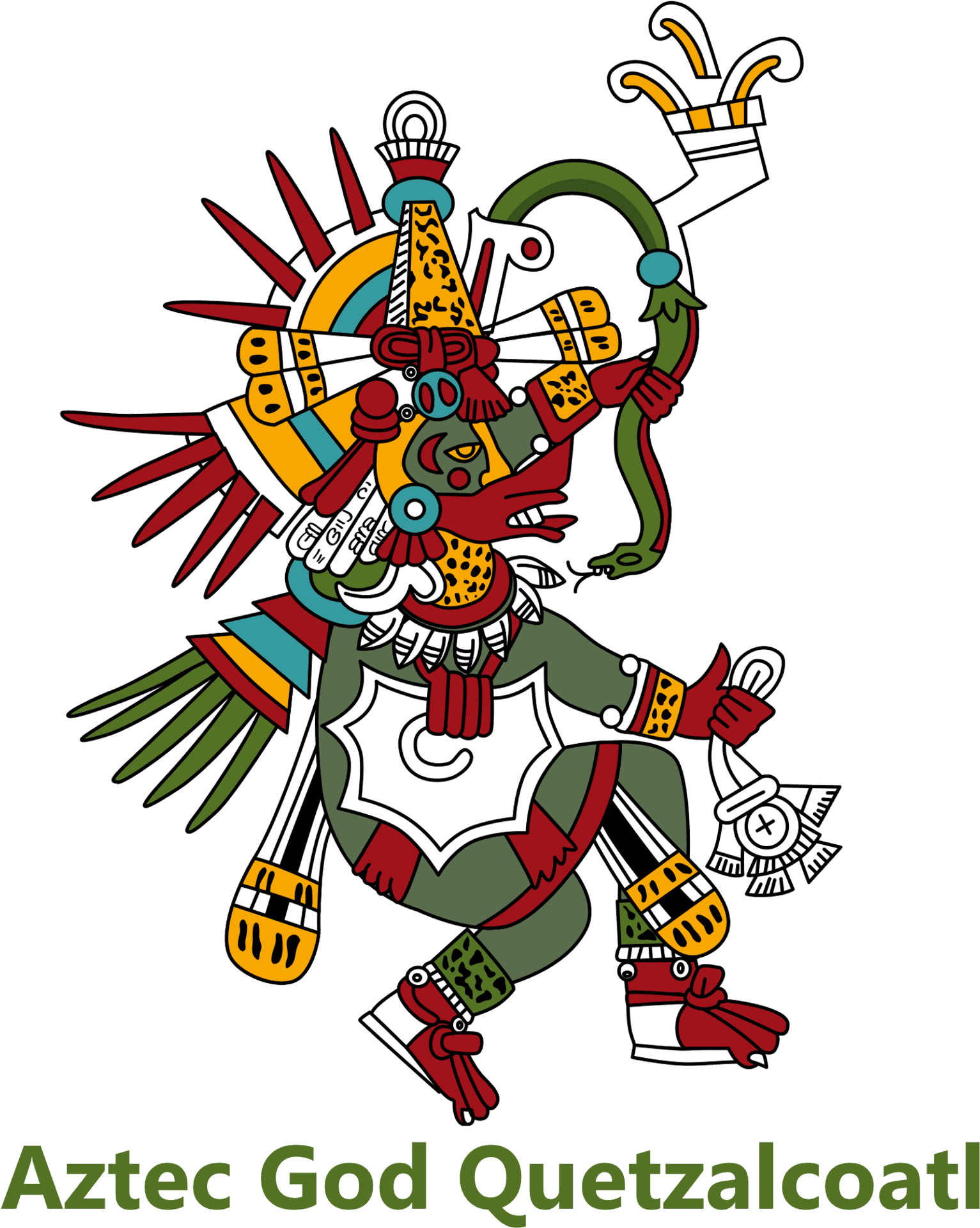 Colorful Aztec God Quetzalcoatl Illustration PNG image