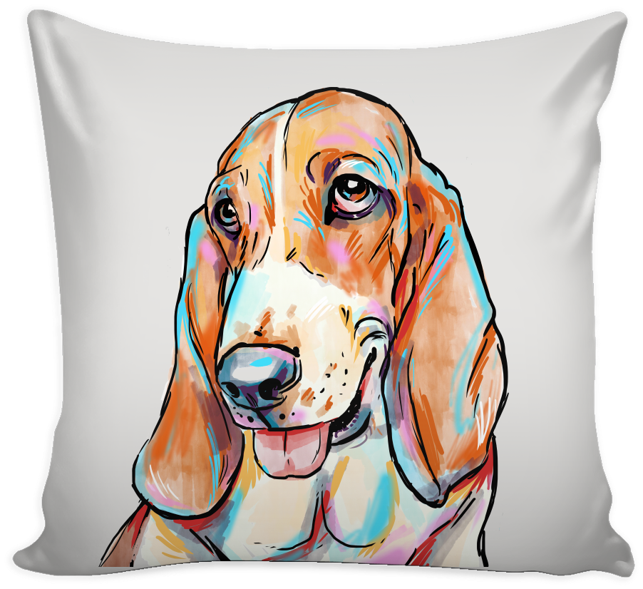 Colorful Basset Hound Cushion Art PNG image