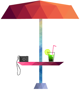 Colorful Beach Umbrellaand Relaxation Items PNG image