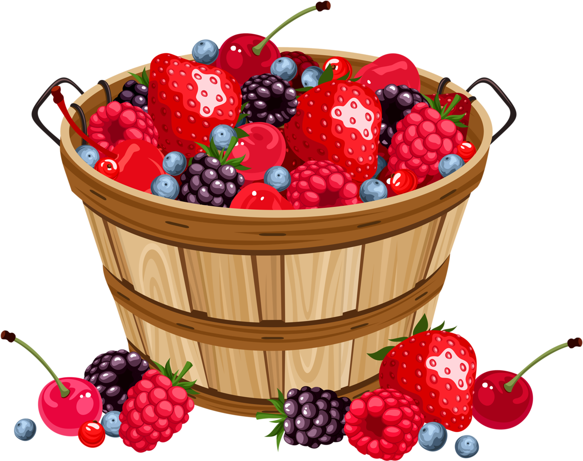 Colorful Berry Medleyin Wooden Basket PNG image