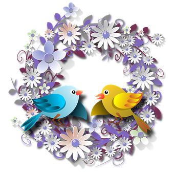 Colorful Birds Floral Wreath Vector PNG image