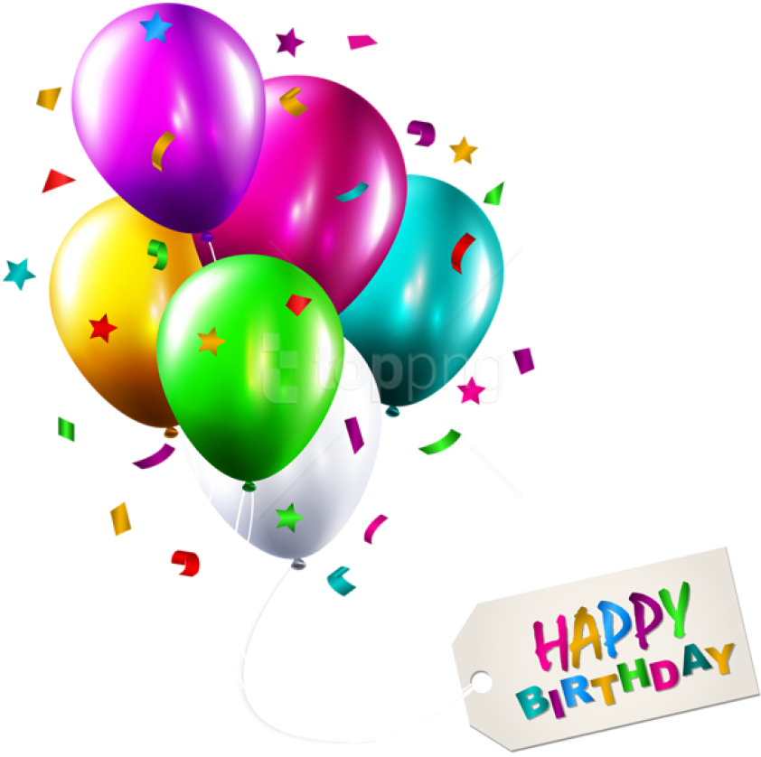 Colorful Birthday Balloonswith Tag PNG image