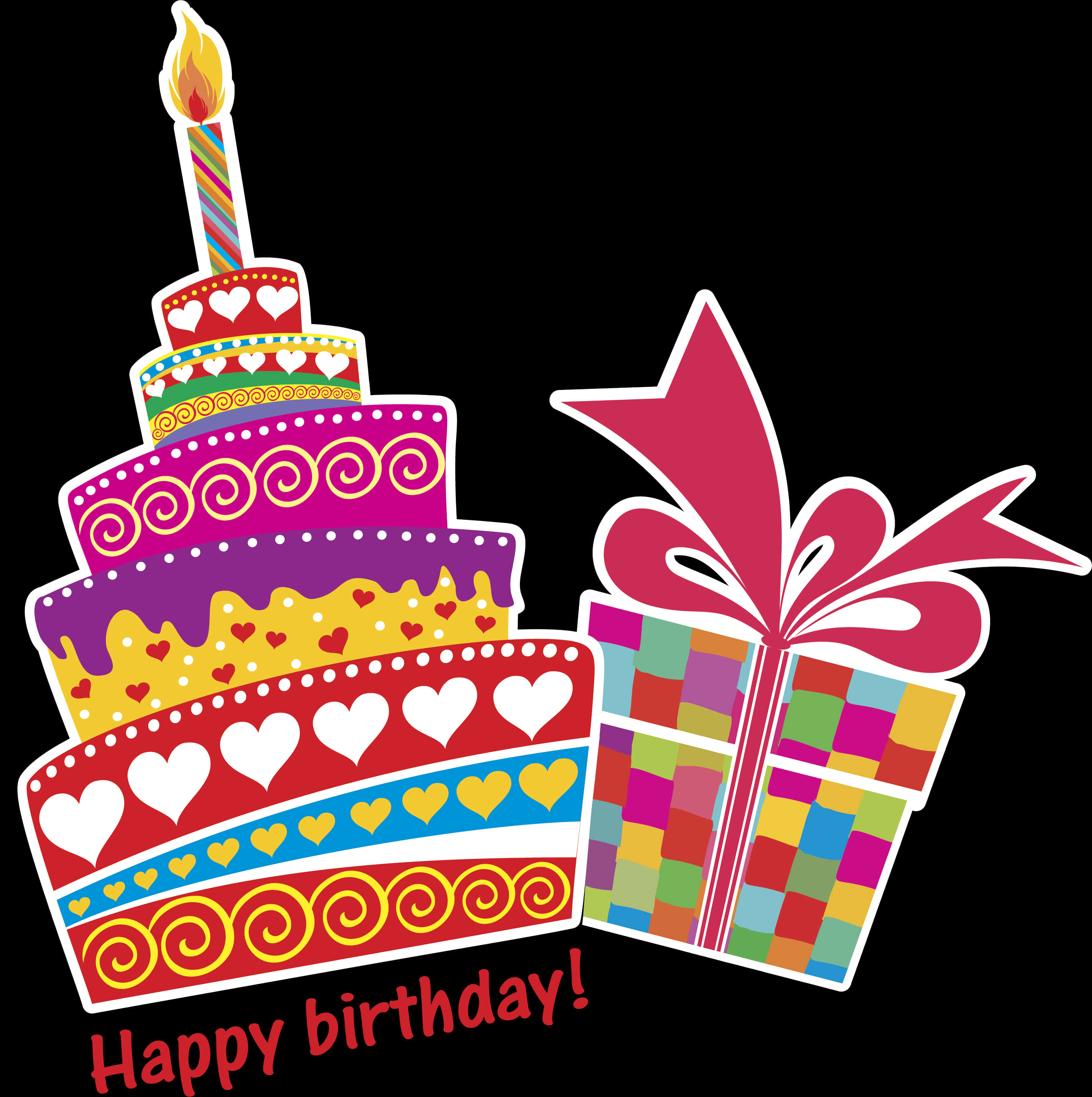 Colorful Birthday Cakeand Gift Illustration PNG image