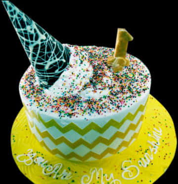 Colorful Birthday Cakewith Cone PNG image