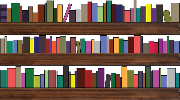 Colorful Bookshelf Display PNG image