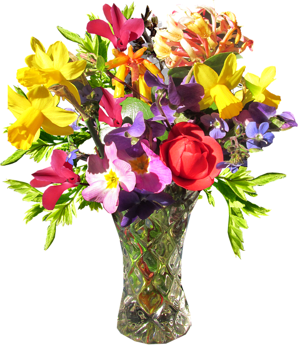 Colorful Bouquetin Crystal Vase PNG image