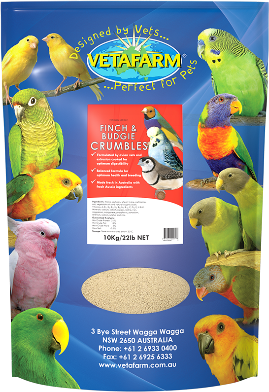 Colorful Budgies Vetafarm Bird Food Packaging PNG image