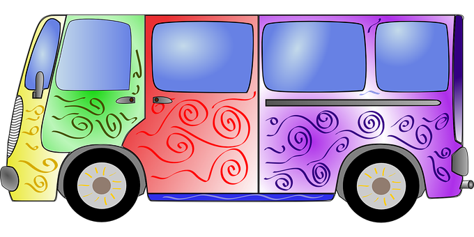 Colorful Cartoon Bus Illustration PNG image