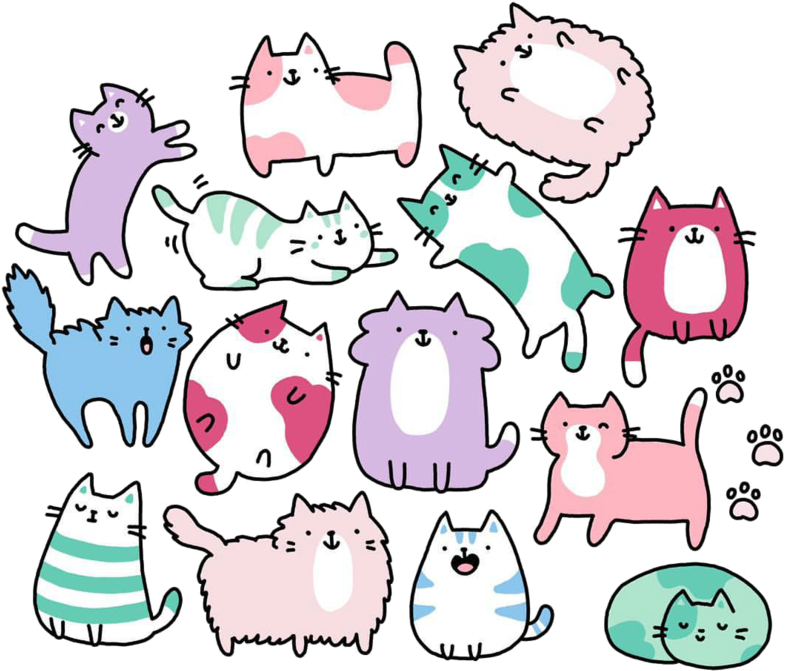 Colorful Cartoon Cats Collection PNG image
