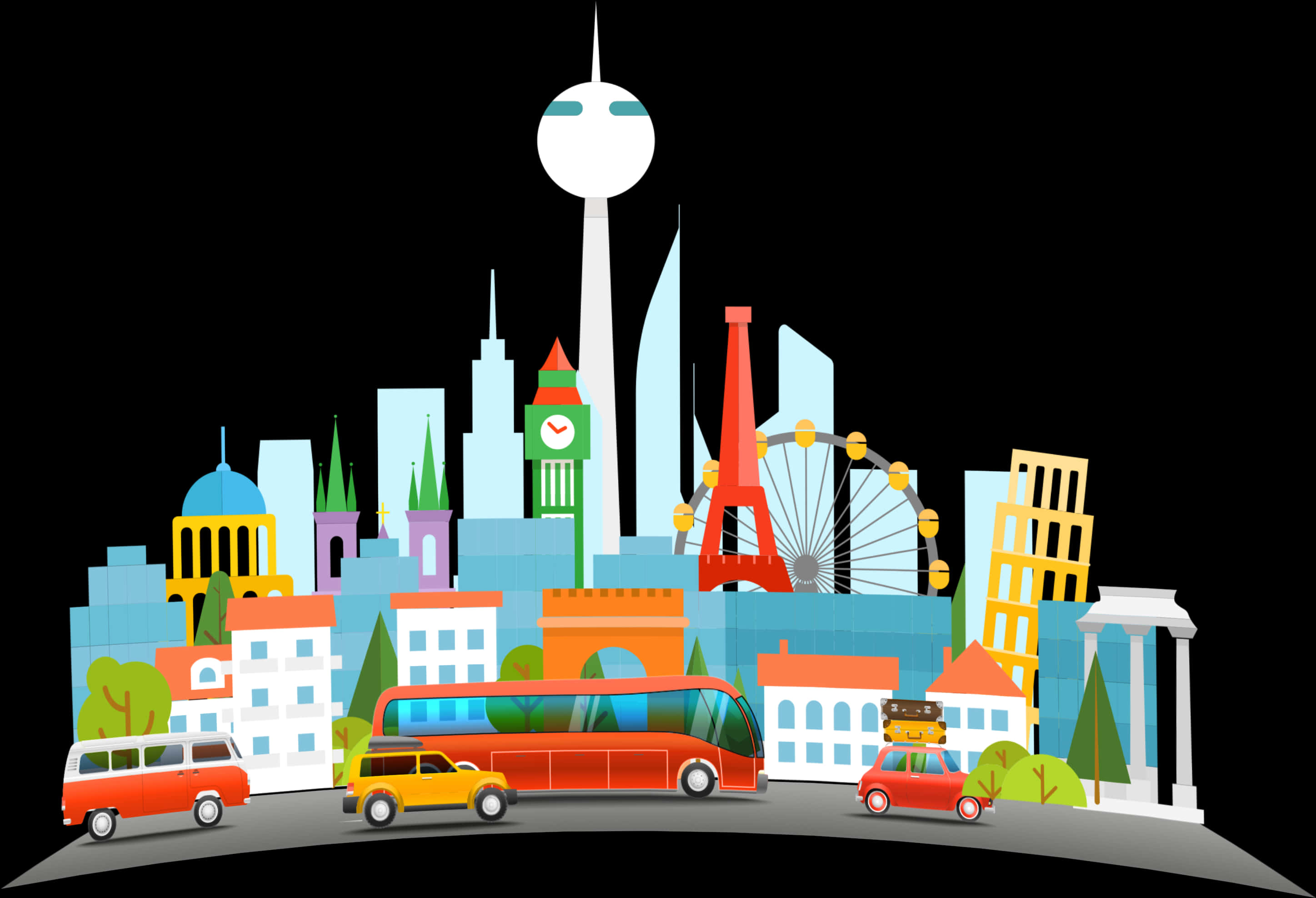 Colorful Cartoon Cityscape Illustration PNG image