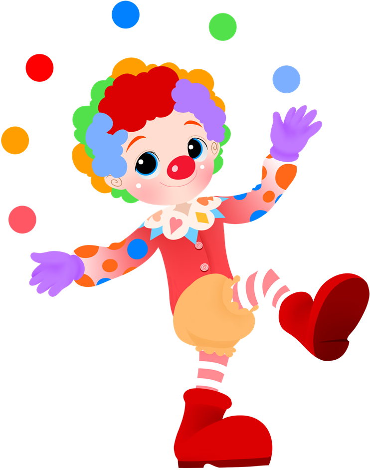 Colorful Cartoon Clown Juggling Balls PNG image