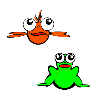 Colorful Cartoon Fishand Frog PNG image