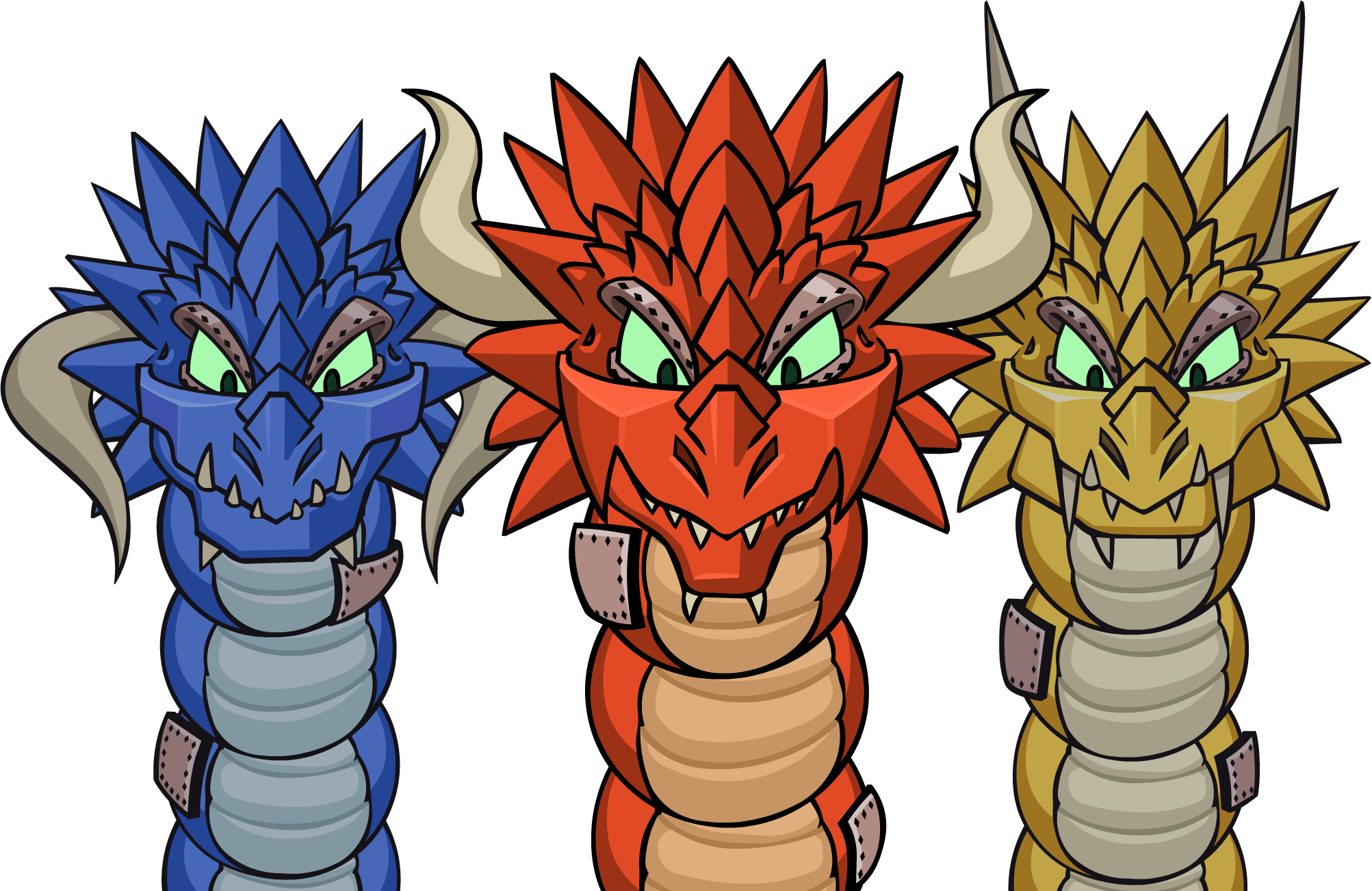 Colorful Cartoon Hydra Heads PNG image