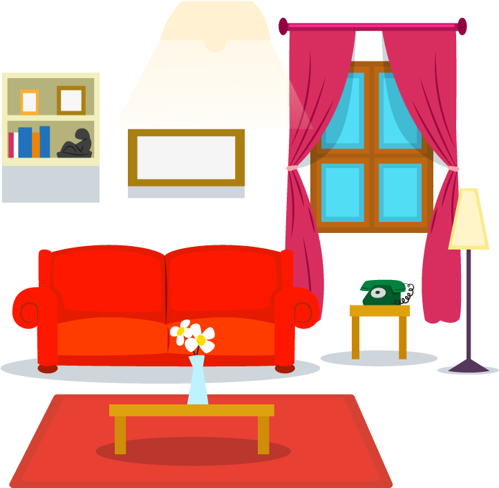 Colorful Cartoon Living Room Interior PNG image