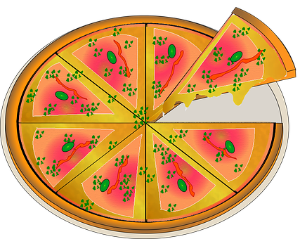 Colorful Cartoon Pizza Illustration PNG image