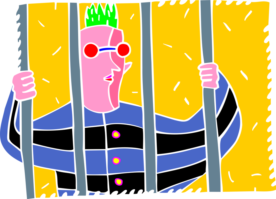 Colorful Cartoon Prisoner Behind Bars PNG image