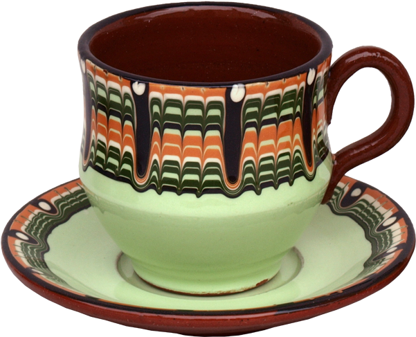 Colorful Ceramic Tea Cupand Saucer PNG image