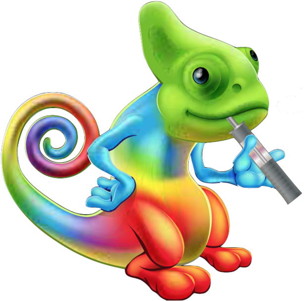 Colorful Chameleon Cartoon Holding Syringe PNG image