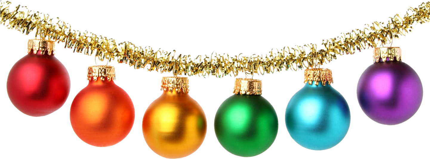 Colorful Christmas Baubleswith Golden Tinsel PNG image