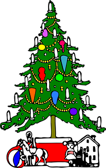 Colorful Christmas Tree Cartoon PNG image