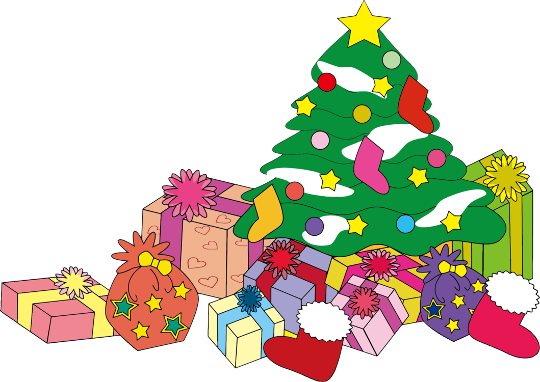 Colorful Christmas Treeand Gifts PNG image