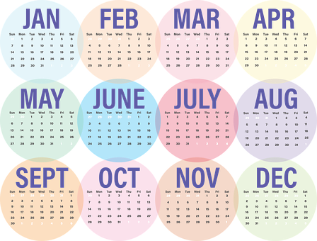 Colorful Circular Yearly Calendar PNG image